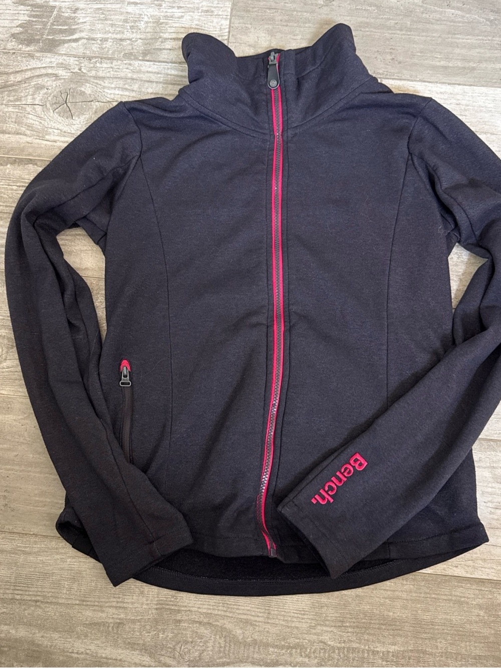 Bench Women's Gray Zip-Up Jacket with Pink Accents